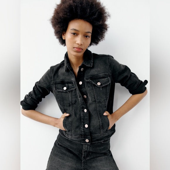 Zara Black Denim Jacket - Picture 1 of 3